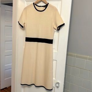 Brooks Brothers merino wool cream sweater dress with black border, size S